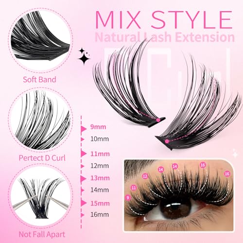 CMAYOME Lash Clusters Kit 9-16mm Natural Wispy Lashes 640Pcs