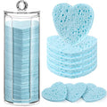 Sieral 120 Pcs Compressed Facial Sponges with Container Disposable Face Sponge Pads for Washing Face Cleansing Exfoliating Esthetician Makeup Removal(Heart,Light Blue)