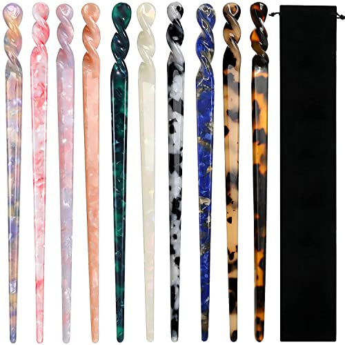 Tortoise Shell Hair Sticks - 10 Piece Acetate Hairpin Set