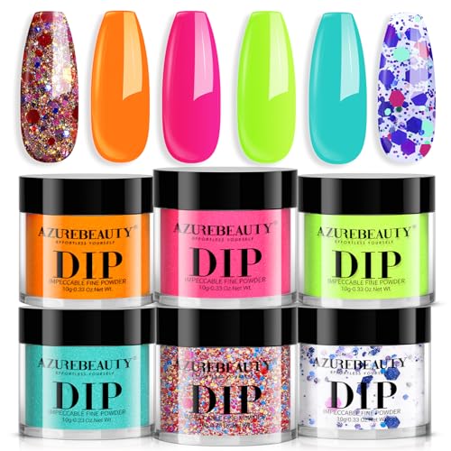 AZUREBEAUTY Dip Powder Nail Kit - 6 Bright Summer Fluorescent Shades