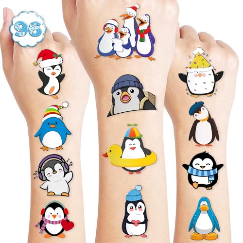 96 Penguin Temporary Tattoos for Kids - Pre-Cut No Scissors