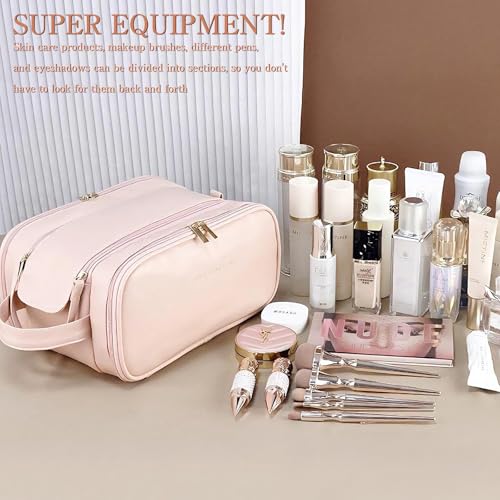 Cozomga Pink 3-Tier Large Capacity Cosmetic Makeup Bag Travel Organizer