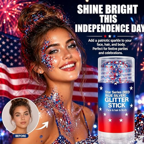 Red White Blue Glitter Stick for Face & Body