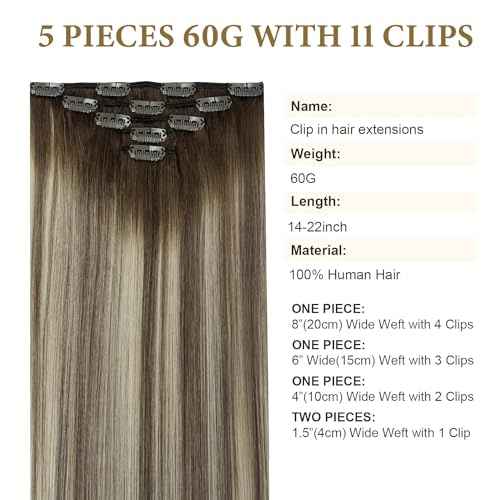 Balayage Human Hair Clip in Extensions Ombre Walnut Brown to Ash Brown Mix Light Blonde 18 Inch Straight Natural Remy Clip on Hair Extensions Invisible Double Weft Clip ins Hair for Women 60G 5 PCS