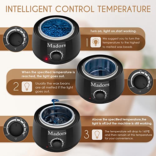 Waxing Kit for Women Madors Wax Warmer Hair Removal Kit with Intelligent Temperature Control Wax Machine and Hard Wax Beads