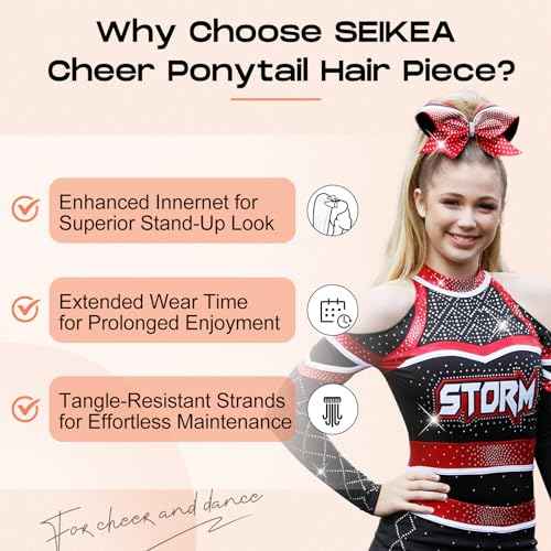 SEIKEA Cheer Ponytail Hair Piece, 10" Straight Tangle-Resistant Smooth Natural Cheerleader Hairpiece Ponytail Extension for Cheer Competition, Dance, Performance, Mocha Melt