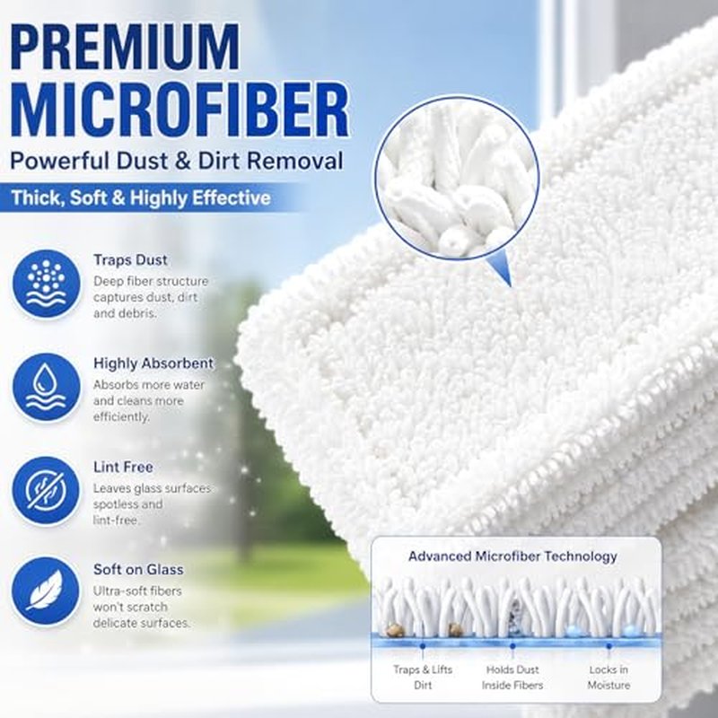 4-Pack Microfiber Window Cleaning Pads - Reusable for 10-Inch Scrubbers