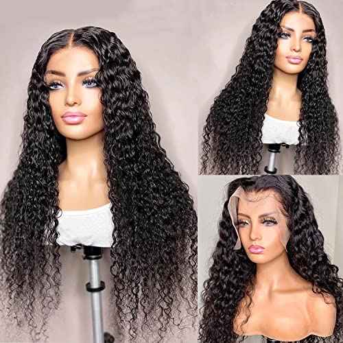 Water Wave 13x6 HD Transparent Lace Front Wigs Human Hair 180 Density Wet and Wavy Human Hair Wigs for Women Curly Lace Front Wig Human Hair Pre Plucked with Baby Hair Natural Color (18 Inch)