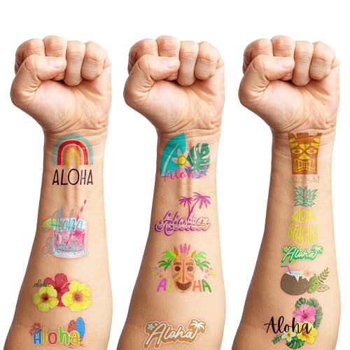 100 PCS Hawaiian Tropical Temporary Tattoos - 10 Sheets