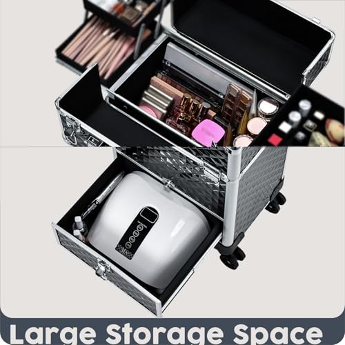 Rolling Makeup Case with 3 Sliding Trays & Wheels