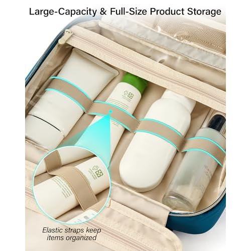 Hanke Hanging Travel Toiletry Bag for Women, Water-Resistant Makeup Organizer with Hook, Cosmetic Bag for Bathroom & Travel Essentials Accessories, Off White