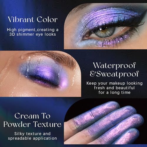 Noerrors Marble Holographic Glitter Eyeshadow Palette, Purple Blue Half Magic Multichrome Sparkly Metallic Cream Eye Shadow, Pigmented Sombras Para Ojos Smooth Long Wear Iridescent Shimmer Eye Makeup