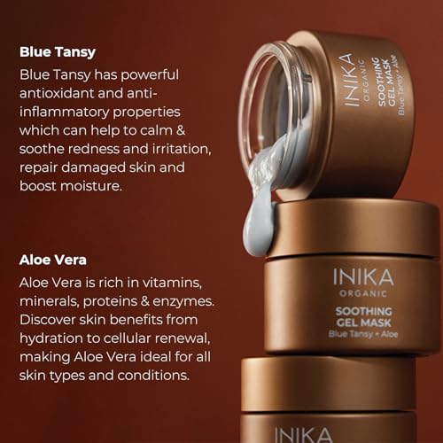 INIKA Organic Soothing Gel Mask | Instantly Calm, Luxurious, Cooling & Repairs Damaged Skin, Vegan, Sensitive Ingredients. 50mL