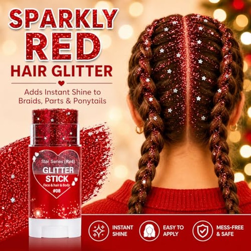 Red Hair Glitter Stick - Shimmer Body Glitter for Festivals & Parties