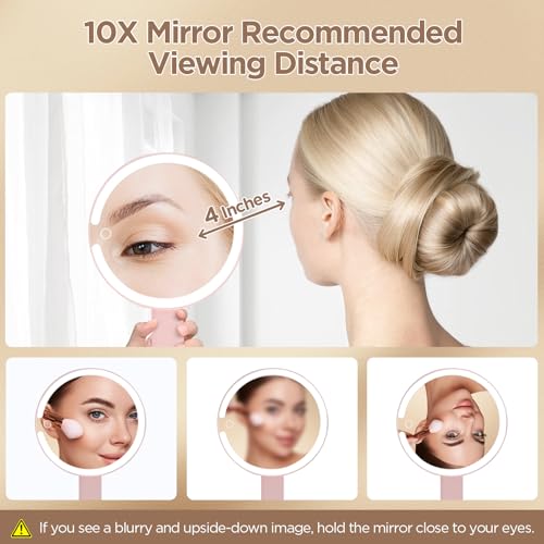 SANYCASA Rechargeable Makeup Mirror with Lights - 360° Rotation, 3 Color Modes, 1X/10X Magnification, Portable Vanity Mirror