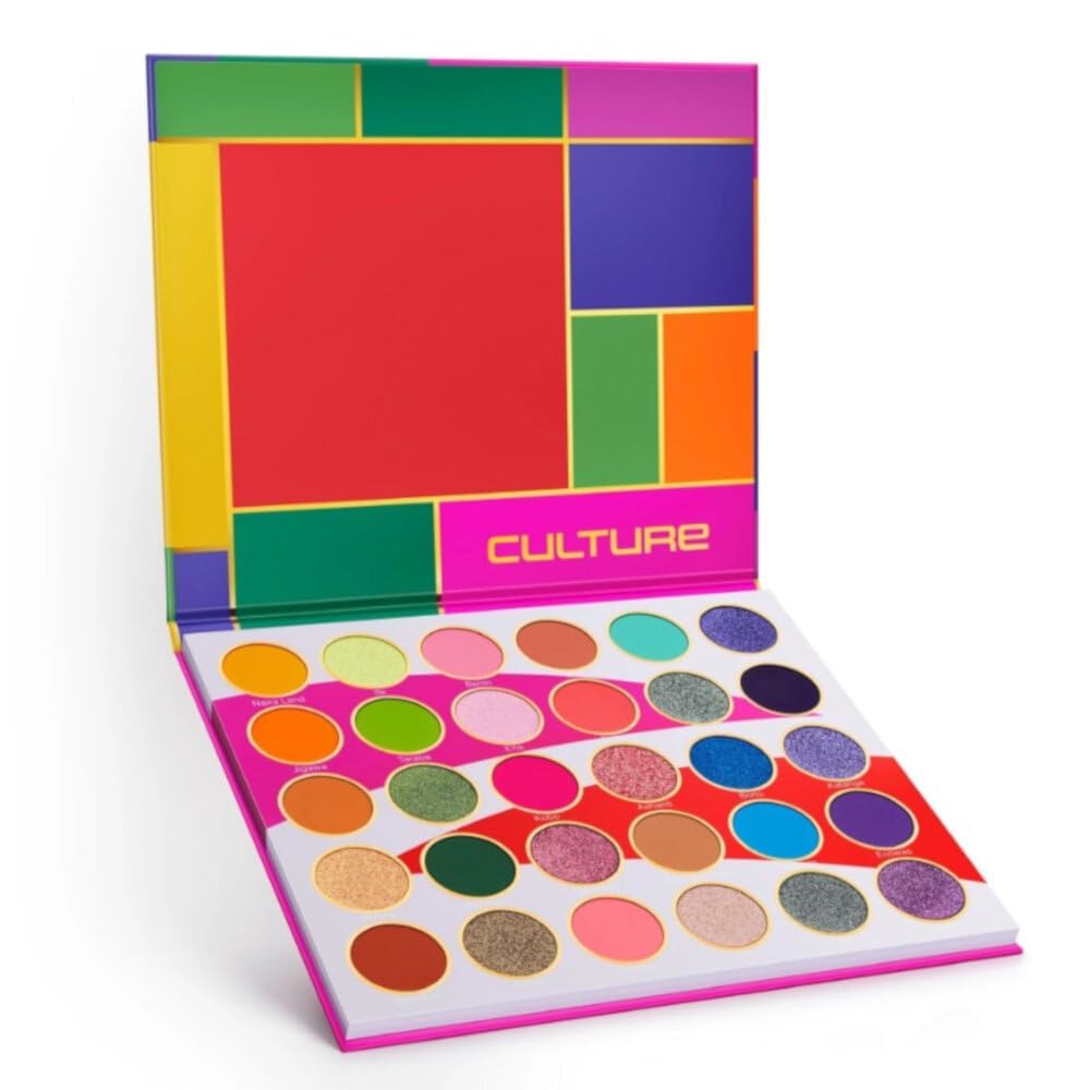 Juvia's Place Palette Culture - Yellow, Greens, Pink, Purple, Orange, Chromatic & Glitter Shades, 30 Pigmented Makeup Palette for Eye Color & Shine, Pressed