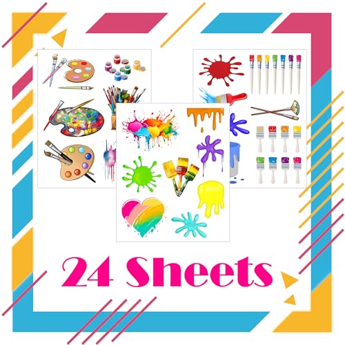 168PCS Art Tattoos Temporary Stickers Suitable for Rainbow Slime/Art Paint Themed Birthday Party Favors Supplies Decorations Goodie Bag Stuffers (24 Sheets)