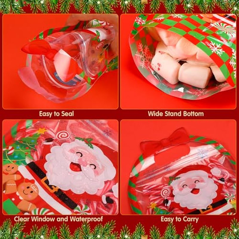 Fuutreo 50 Pcs Christmas Gift Bags with Handles - Resealable Plastic Favor Bags