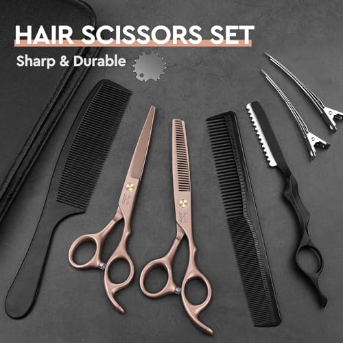 JASON 6-Inch Hair Cutting Scissors Set with Thinning Shears & Accessories, Rose Gold