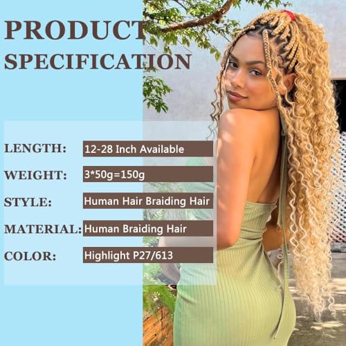 P27/613 Honey Blonde Boho Braiding Hair 24 Inch Deep Wave