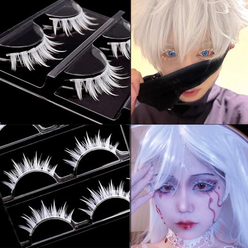White Manga Anime Eyelashes - 4 Pairs Cosplay Lashes 12mm