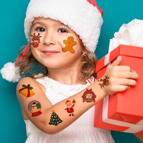 Christmas Temporary Tattoos for Kids - 74 Individually Sheets Santa Claus & Snowman Tattoos for Kids' Xmas Party Favors, Stocking Stuffer, Christmas Eve Gift