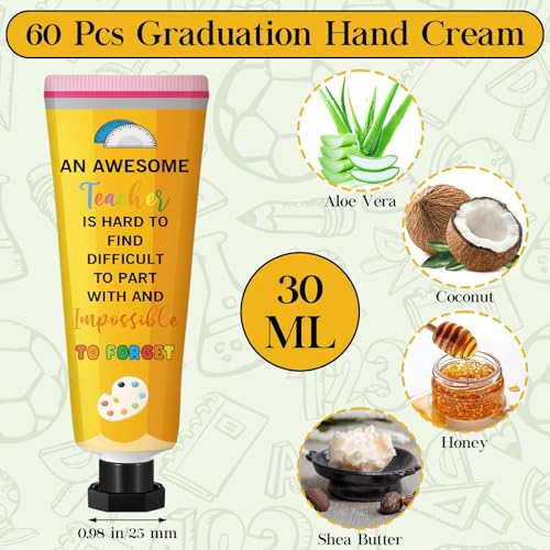 Leelosp 60 Pcs Teacher Appreciation Gift - Pencil Design Hand Cream Bulk Mini Travel Size Moisturizing Hand Lotion for Women Teacher Appreciation Week Graduation Party Favors, 10 Natural Fragrances