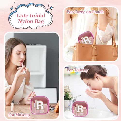 Personalized Clear Makeup Bag with Chenille Initials - Hot Pink
