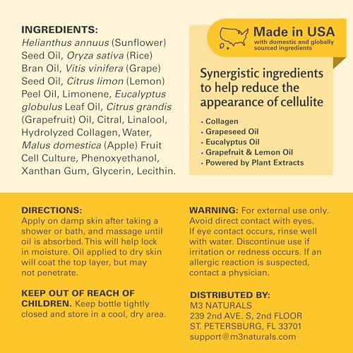 M3 Naturals Firming Body Massage Oil with Collagen – 8 Fl Oz