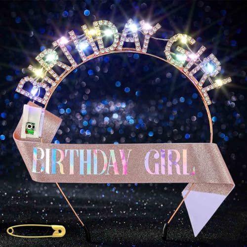 Light Up Birthday Girl Headband with LED Rhinestone Crown