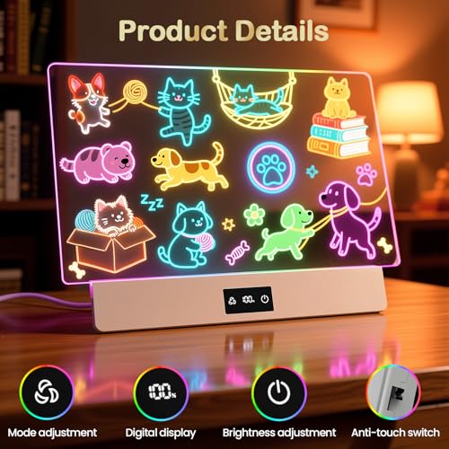 TAEMVV 16-Inch LED Drawing Board for Kids - 8 Colors, 3 Modes