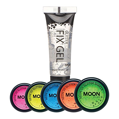 Moon Glow UV Neon Glitter Shakers Set of 5 + Gel