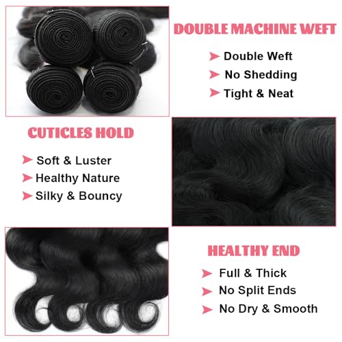 14A Human Hair Bundles 28 Inch Body Wave Bundles Human Hair 100% Unprocessed Brazilian Virgin Hair Body Wave 1 Bundle Human Hair Extensions for Women Natural Color Quick Weave