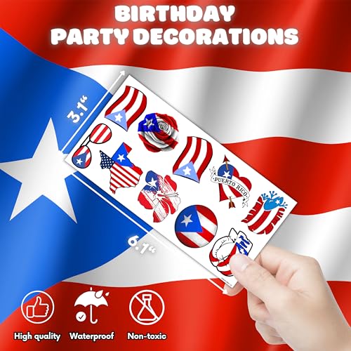 100PCS Puerto Rico Temporary Tattoos Puerto Rican Party Decorations Favors Supplies Themed Flag Stickers 10 Sheets Gifts for Baby Girls Boys Class School Carnival