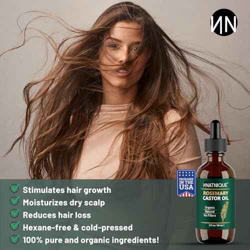 Natnique Rosemary Castor Oil ? 100% Pure Cold-Pressed Organic Hair Growth Oil, Hexane-Free Scalp Serum & Moisturizing Treatment for Dry Scalp, Fuller Hair, Stronger Roots & Natural Care ? 2oz