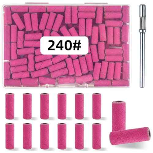 100 Pcs (240 Grit Pink) Small Sanding Bands Nail Drill Bit,Nail Drill Bits,Extreme Fine Grit Mini Sanding Band,Nail Bits,Upgrade 3.1mm Mandrel Bits,Professional Nail Drill Bit for Acrylic Nails