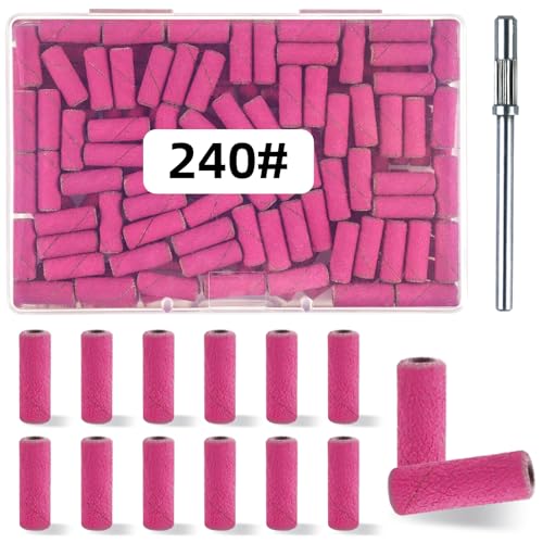 100 Pcs 240 Grit Mini Sanding Bands for Nail Drill - Rose Red