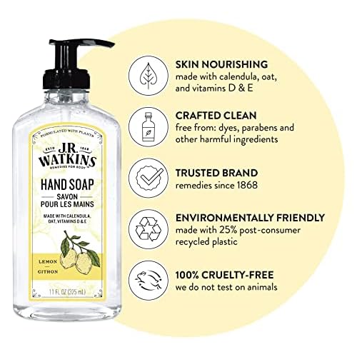 J.R. Watkins Foaming Hand Soap with Pump Dispenser, Moisturizing Foam Hand Wash & Liquid Hand Soap With Dispenser, Moisturizing Hand Soap, Alcohol-Free Hand Wash, Cruelty-Free
