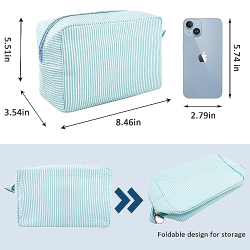 Lightweight Seersucker Makeup Bag for Women - Large Organizer