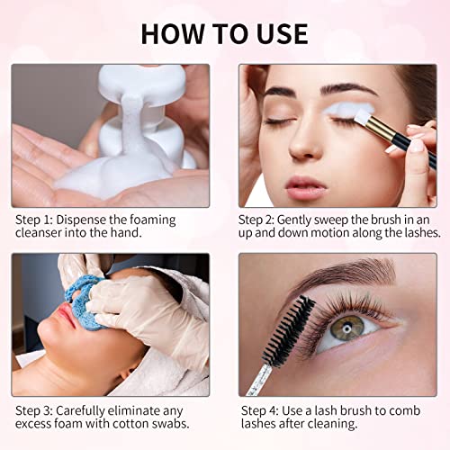 100 Pcs Lash Shampoo Bottle Brushes Set 20 Empty Foam Pump Dispensers 20 Label Stickers 20 Mascara Wands and Tubes 20 Cleansing Brush 20 Bag for Eyelash Extensions Aftercare(Black)