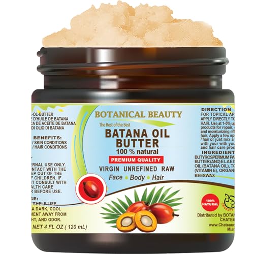 Botanical Beauty BATANA OIL BUTTER 100% Natural Pure Virgin Unrefined Raw for FACE, SKIN, BODY, HAIR, NAILS, DRY SKIN. Batana Oil, Shea Nut Butter, Vitamin E, Beeswax. 4 Fl oz 120 ml