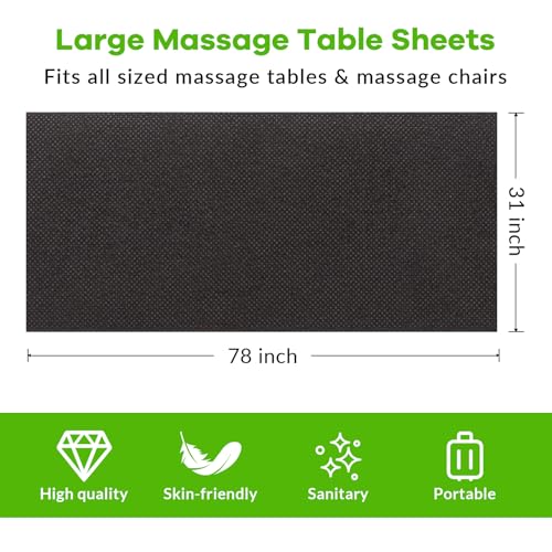 Disposable Massage Table Sheets 100 Pack - 31" x 79" Black Non-Woven Spa Bed Covers