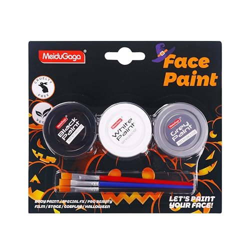 White Black Silver Face Paint Set - Water-Based, Non-Toxic