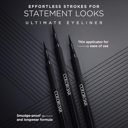 Colorbar Ultimate Eye Liner - 3-in-1 Collection Black Liquid Eyeliner - Waterproof and Transfer-Proof - Eyeliner Pen - 001 Ultimate Black - 0.03 oz