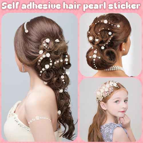 4366 PCS Self Adhesive Pearl Stickers£¬Pearl Stickers for Crafts Kids£¬Assorted Sizes & Shape Stick on Pearls for Hair, Face, Makeup, Eye 3mm/4mm/5mm/6mm/8mm/10mm/Rose/Heart Shape
