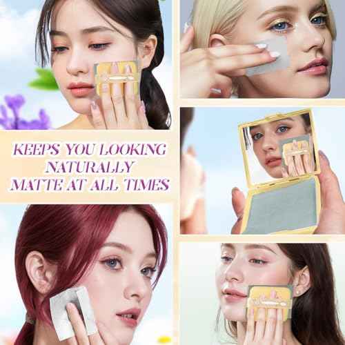 BOROLA 3-in-1 Oil Blotting Paper Set for Face 100 Sheets Oil Absorbing Sheet with Portable Mirror & Adhesive Makeup Puff, Blotting Paper for Oily Skin, Design for Men & Women(Yellow)