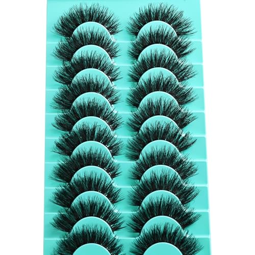 Lashes Volume Mink Eyelashes 10 Pairs Natural Cateye Lash Strips Wispy Cat Eye Lashes Natural Look Short Thick Fluffy False Strip Eyelash Full Fake Lash Pack Black Pesta?as Postizas for Women