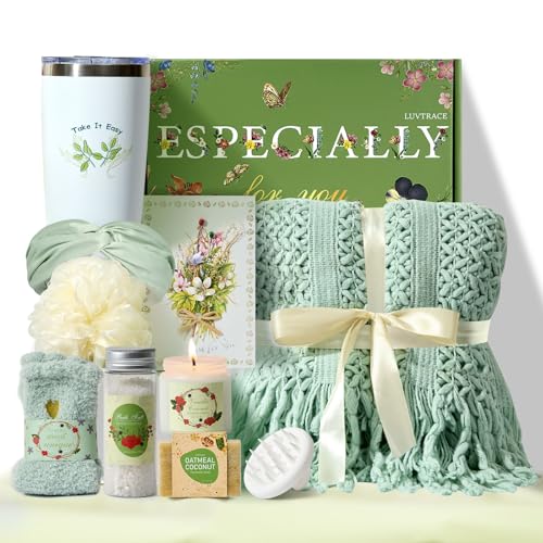Self Care Gifts for Women Spa Gift Baske Box with Blanket, Candle, Bath Salt & Tumbler ? Birthday, Get Well Soon, Thinking of You, Valentine¡¯s Day Mother¡¯s Day Best Friend Birthday