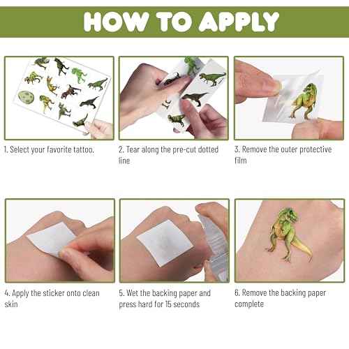 96 PCS T Rex Dinosaur Pre-Cut Temporary Tattoos Birthday Party Decorations Favors Supplies Decor 3D Tyrannosaurus Rex Dino Trex Cute Stickers Boys Girls Gift School Prizes Rewards (Normal)