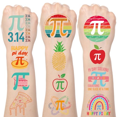 Pi Day Temporary Tattoos - 200+ Happy Pi Day Party Favors Decorations Supplies, Math Symbol Tattoo Stickers for Adults, Math Themed Birthday Party Decor Classroom Prizes Rewards